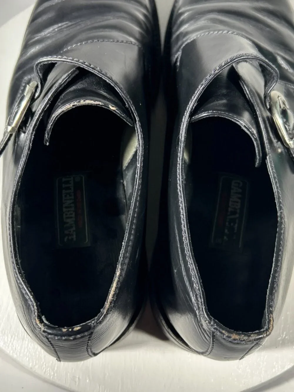 Gambinelli Mens Monk Single Strap Leather Dress Shoes Size 10 Black Buckles